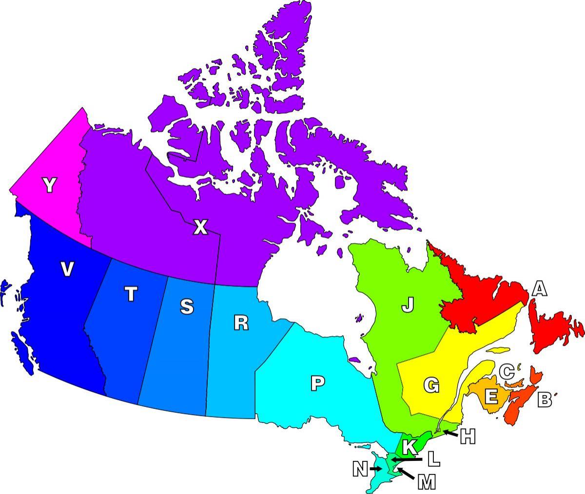 Канада Почтовый индекс карте